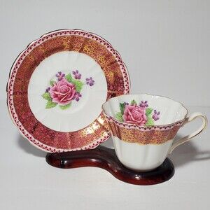 Gladstone Teacup and Saucer Pink Rose Vintage